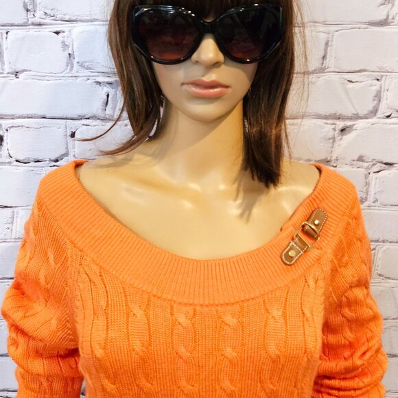 LAUREN by RALPH LAUREN - Classic cable knit scoop neck orange sweater - Picture 4 of 8